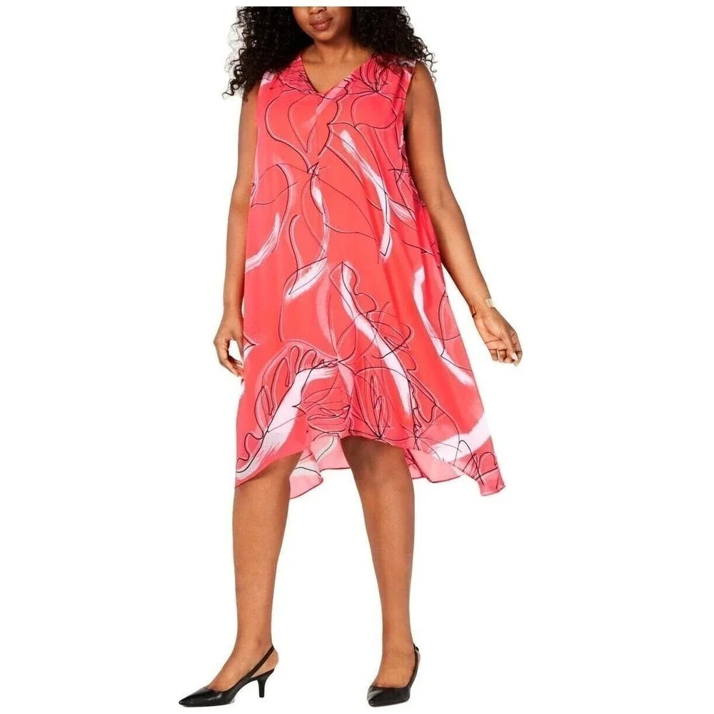 Alfani Women Coral Hi Low Sleeveless Shift Dress XS NWT v6x